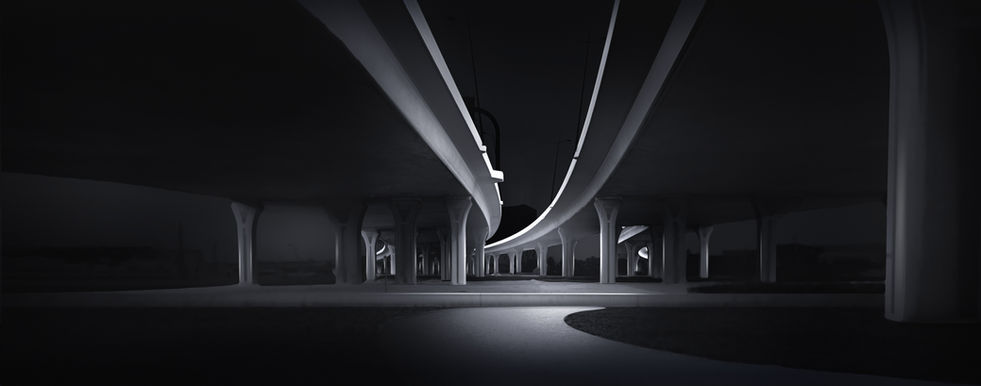 Monochrome Architectural photography in Dubai Bridge, emphasizing elegance in light, shadow, and structure