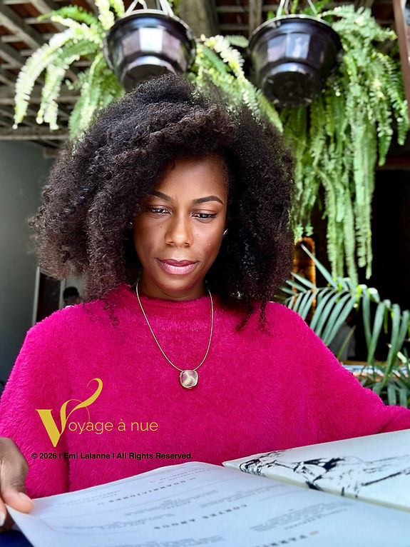 Woman with afro curly hair looks at Casa Tambo menu in Lima Peru