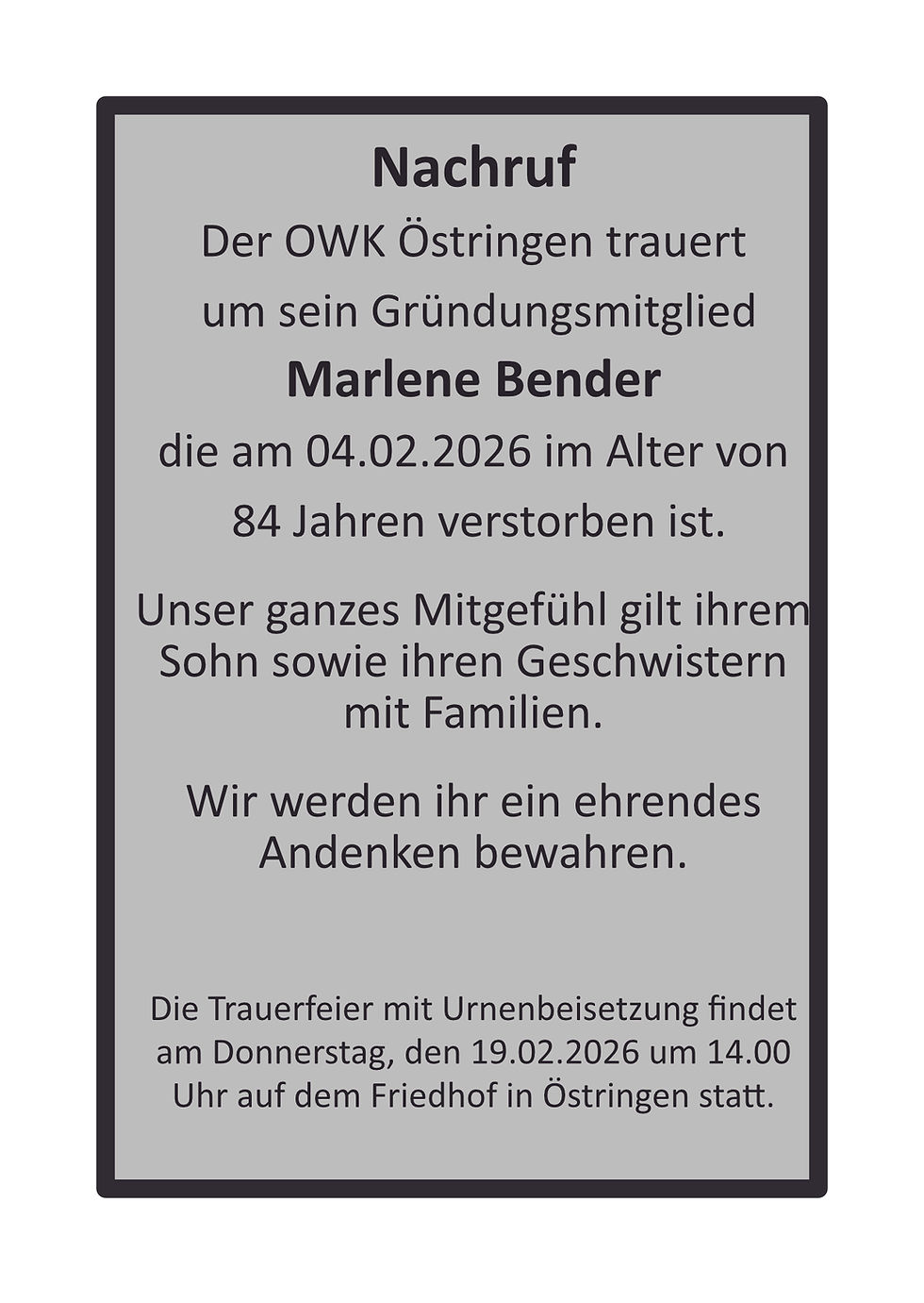 Trauer um Gründungsmitglied