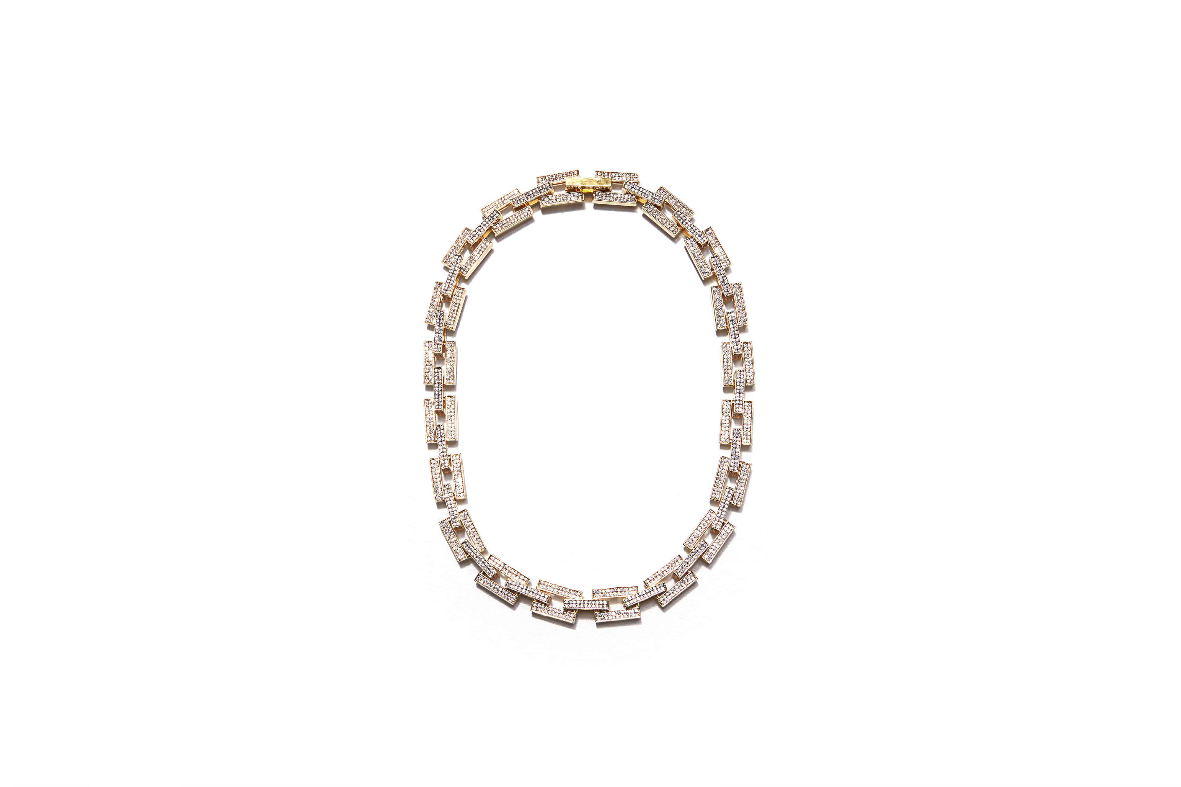 Rectangular Chain Swarovski Necklace Gold