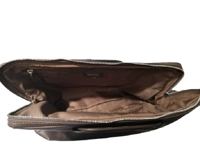 Miniatura: Sottobraccio Acciaio vera pelle marrone porta documenti zip e manici estraibili