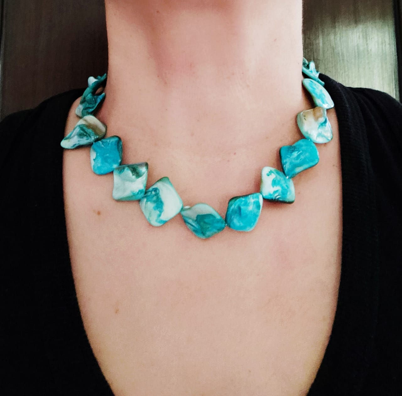 Shell pearl in turquoise necklace
