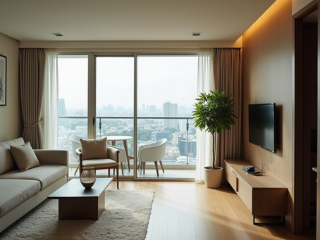 A sleek and modern living room interior in a Condo apartment