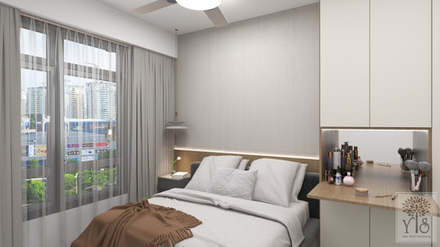 Multi-functional hidden vanity cabinet in small space interior design Singapore bedroom by YIS Living.