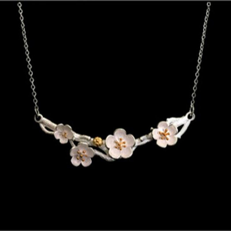 Thumbnail: Silver Necklaces Plum Flower Pendants&Necklaces Jewelry Collar Colar de Plata