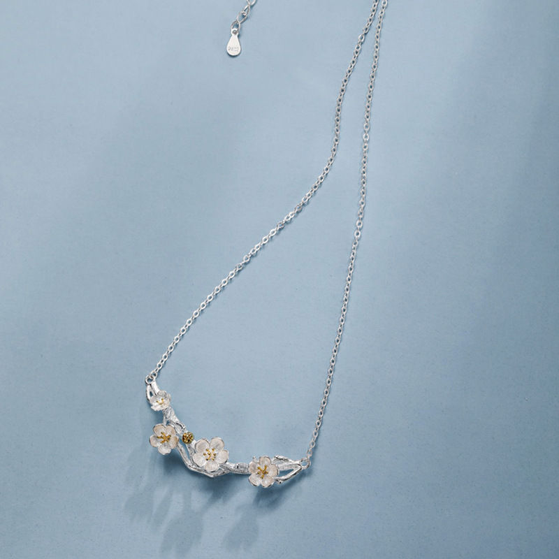 Thumbnail: Silver Necklaces Plum Flower Pendants&Necklaces Jewelry Collar Colar de Plata