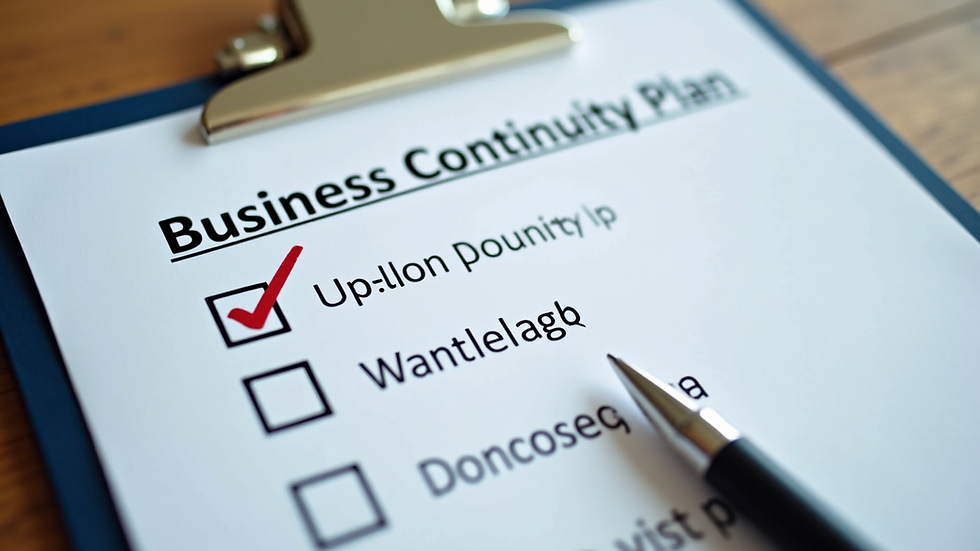 Close-up view of a checklist with business continuity plan items