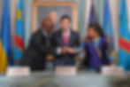 Secretary Marco Rubio hosts a Democratic Republic of the Congo-Rwanda Peace Agreement signing ceremony between Democratic Republic of the Congo Foreign Minister Thérèse Kayikwamba Wagner and Rwandan Foreign Minister Olivier Nduhungirehe at the Department of State in Washington, D.C., June 27, 2025. (Official State Department photo by Freddie Everett)