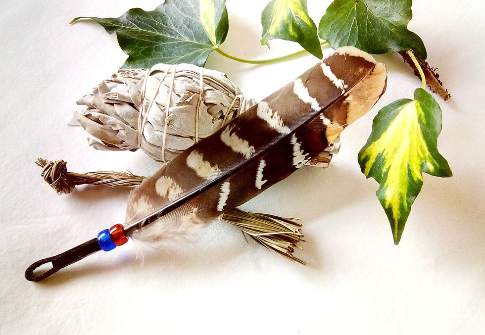 Smudging Set with Striped Feather White Sage & Sweetgrass