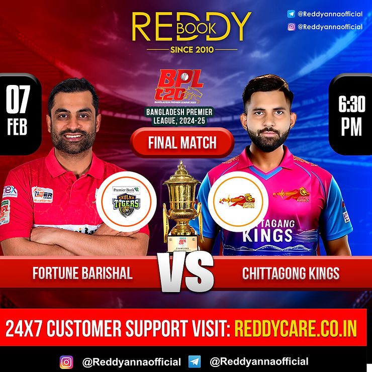 Fortune Barishal vs Chittagong Kings BPL 2024-25 Final. Get the latest match prediction and betting tips from Reddy Anna.