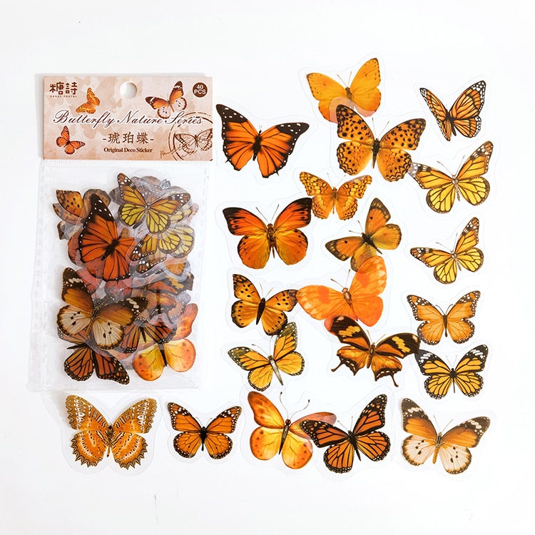 Thumbnail: 40 PCS Vintage Butterfly/Flower Stickers