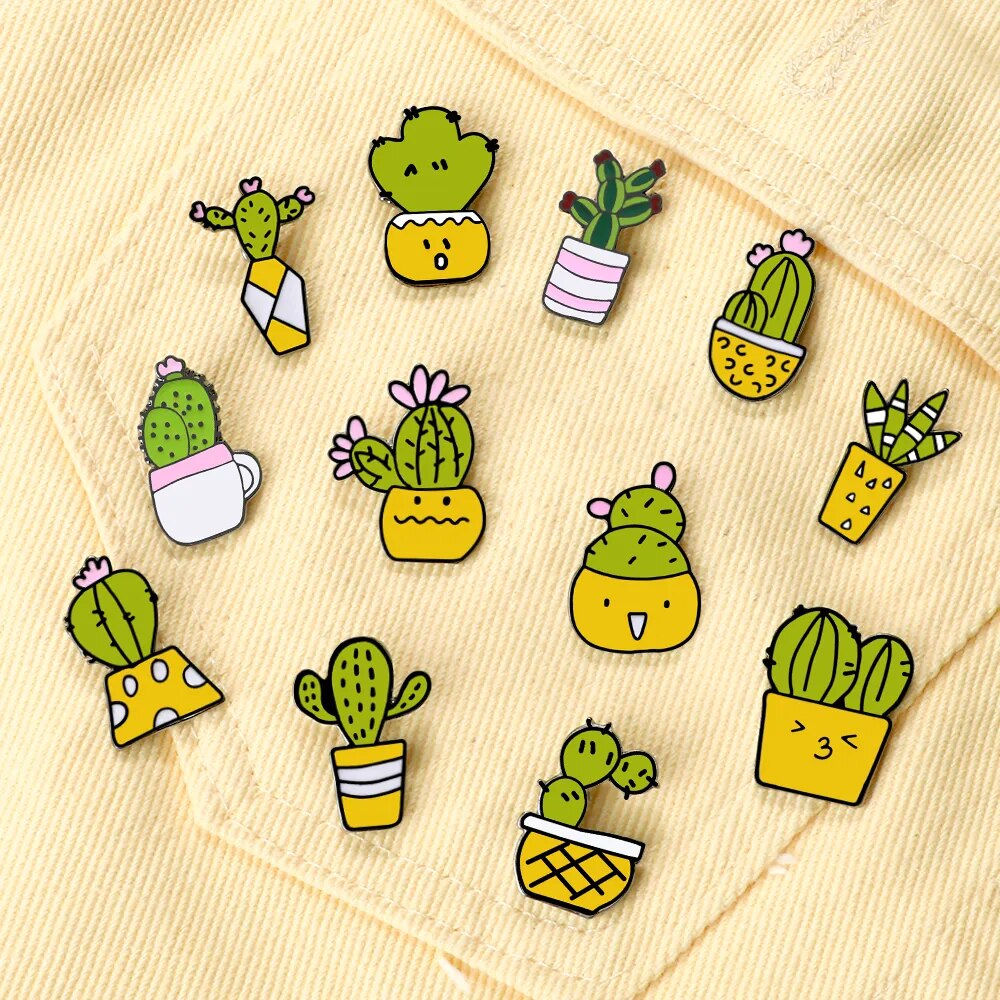 12 Styles Cute Cactus Enamel Pins 