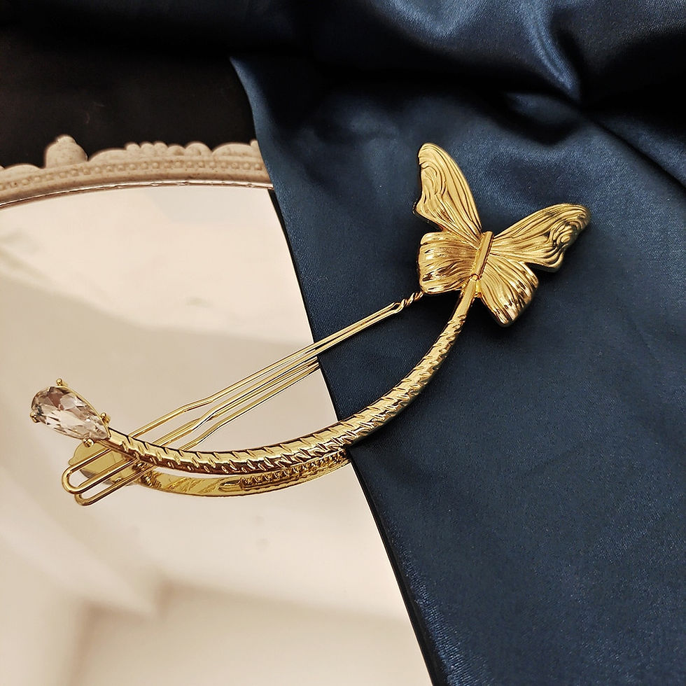 Thumbnail: Korean Metal Butterfly Pearl Hair Clips 