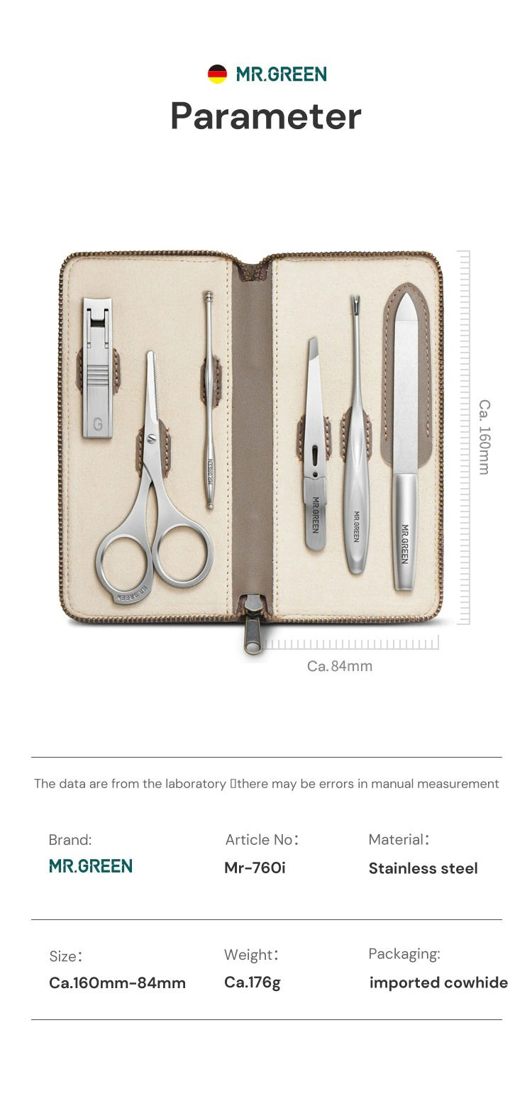 Thumbnail: Stainless Steel Pedicure Kits With Full-Grain Cowhide Leather Cover