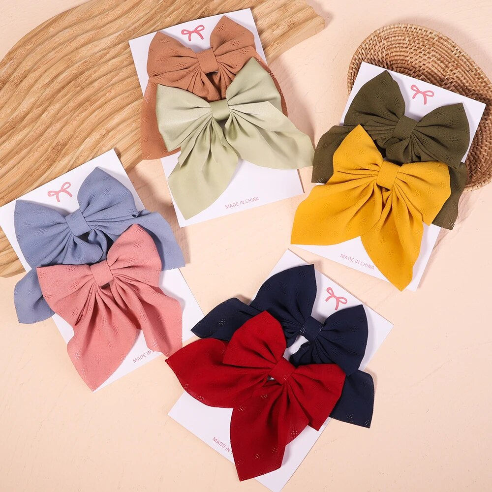 2Pcs/set Sweet Solid Bowknot Hair Clips