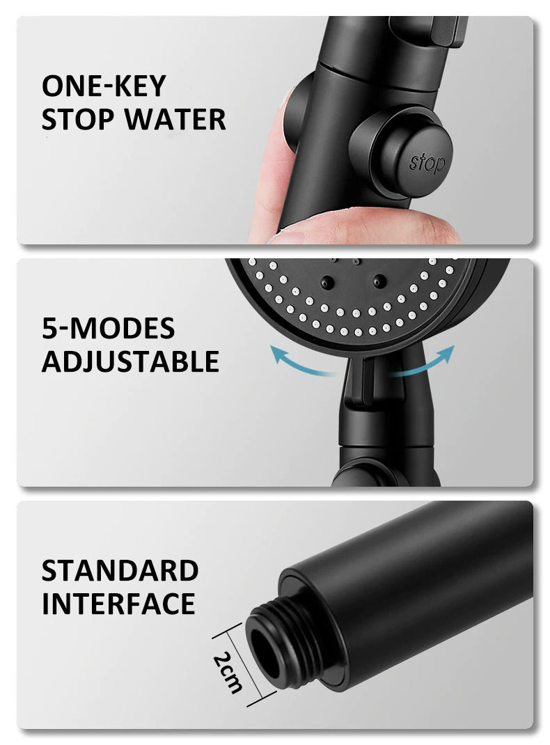 Thumbnail: Water Saving Black Shower Head with 5 Adjustable Mode