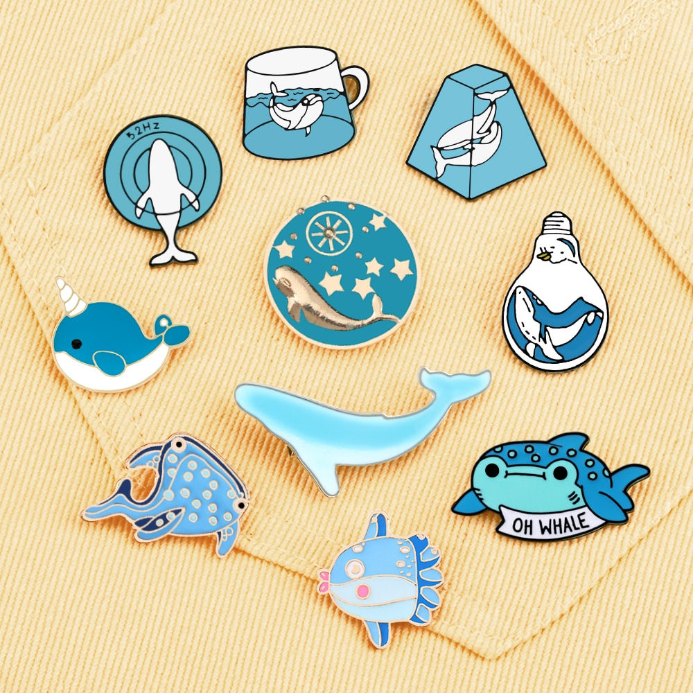 Blue Marine Life Enamel Pins