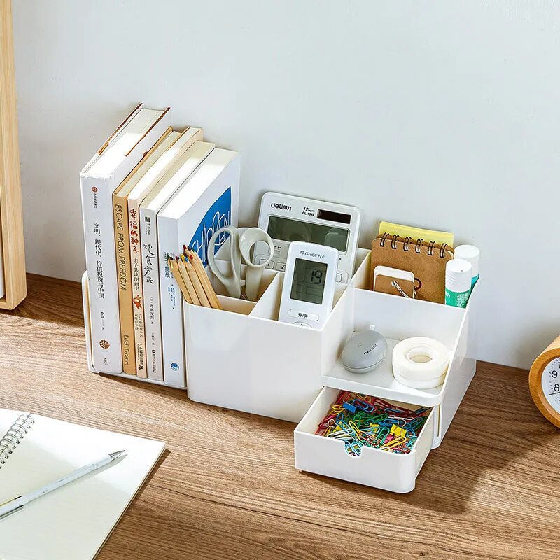 Thumbnail: Large Capacity Desk Pen Holder With Drawer and Bookshelf