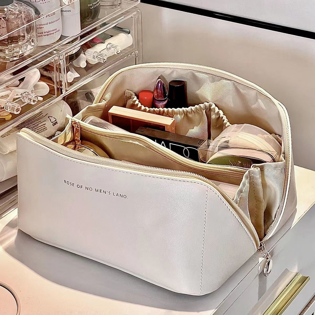 Large Leather Travel Cosmetic Bag
