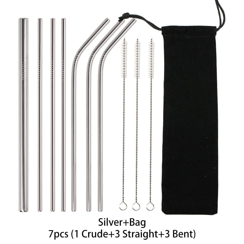 Thumbnail: Straight and Bent Drinking Straw With Case and Cleaning Brush Set