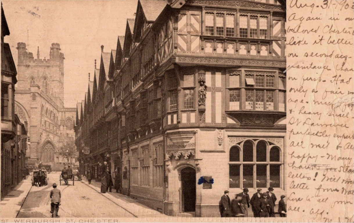Postcard St. Werburgh Street Chester England UK, Cathedral People Buggy c1903