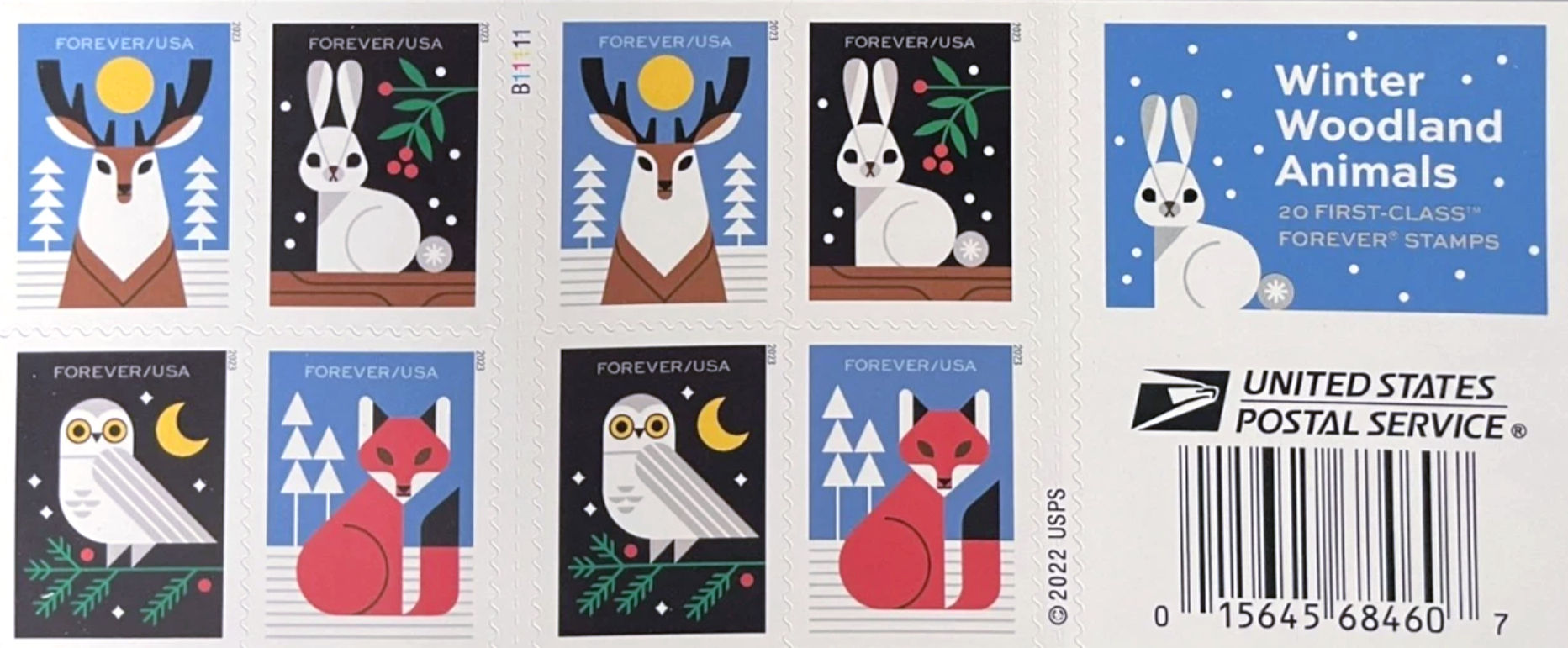 2023 Winter Woodland Animals Stamps - Booklet of 20 - Forever - MNH