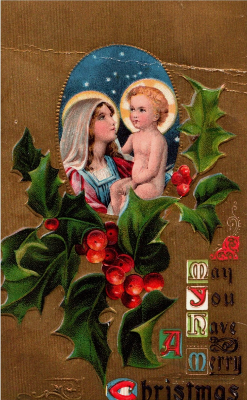 May You Have a Merry Christmas, Virgin Mary Jesus, c1908 Embossed Postcard