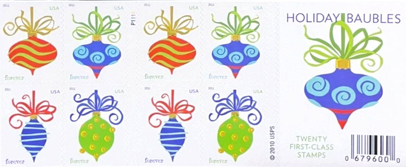 2011 Holiday Baubles Stamps Booklet of 20 - Forever - MNH