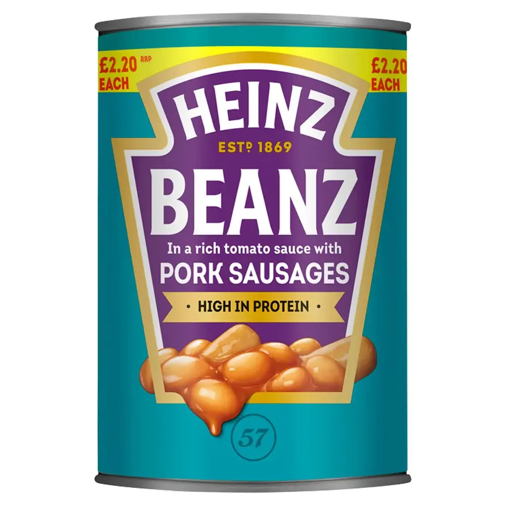 Heinz Baked Beans in a Rich Tomato Sauce with Pork Sausages PMP 415g