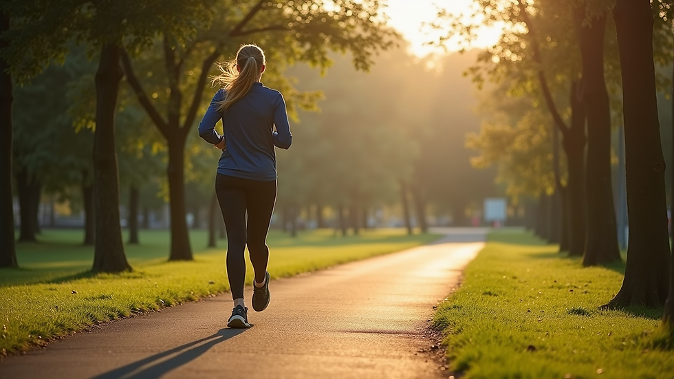 High angle view of a person walking in a park for exercise