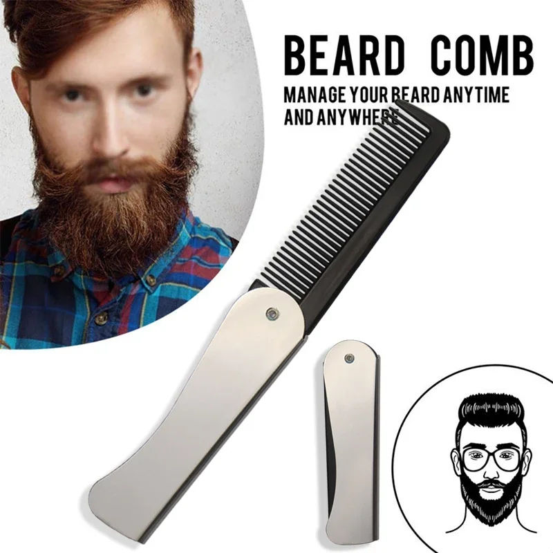 Pente Dobrável de Aço para Barba e Cabelo – Portátil, Elegante e Antiestático
