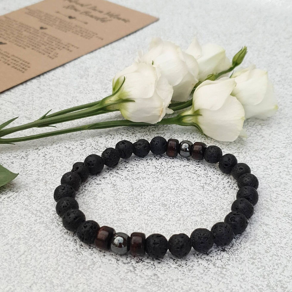 Thumbnail: Natural black lava volcanic stone bracelets for men.
