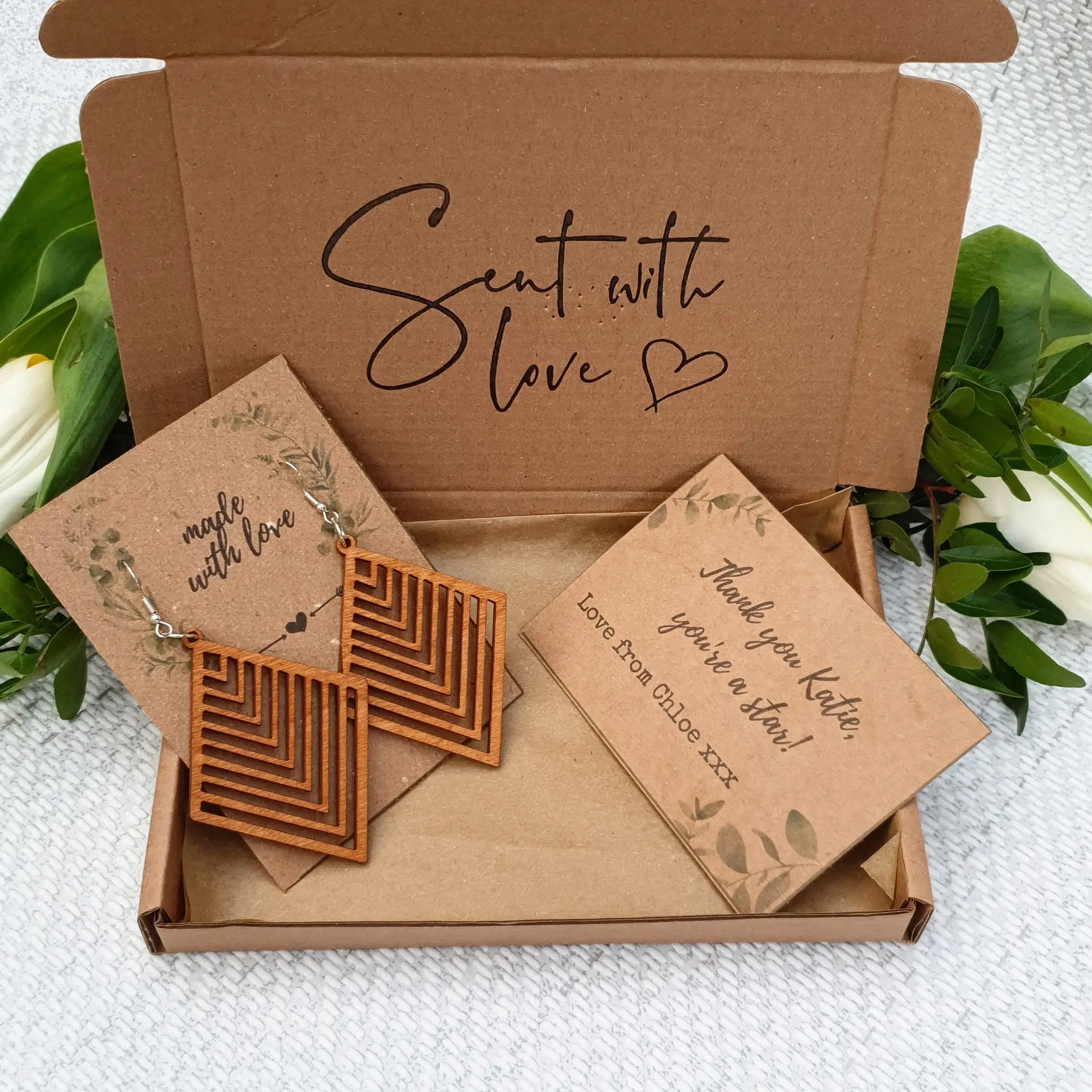 Diamond Shape Wooden Earrings