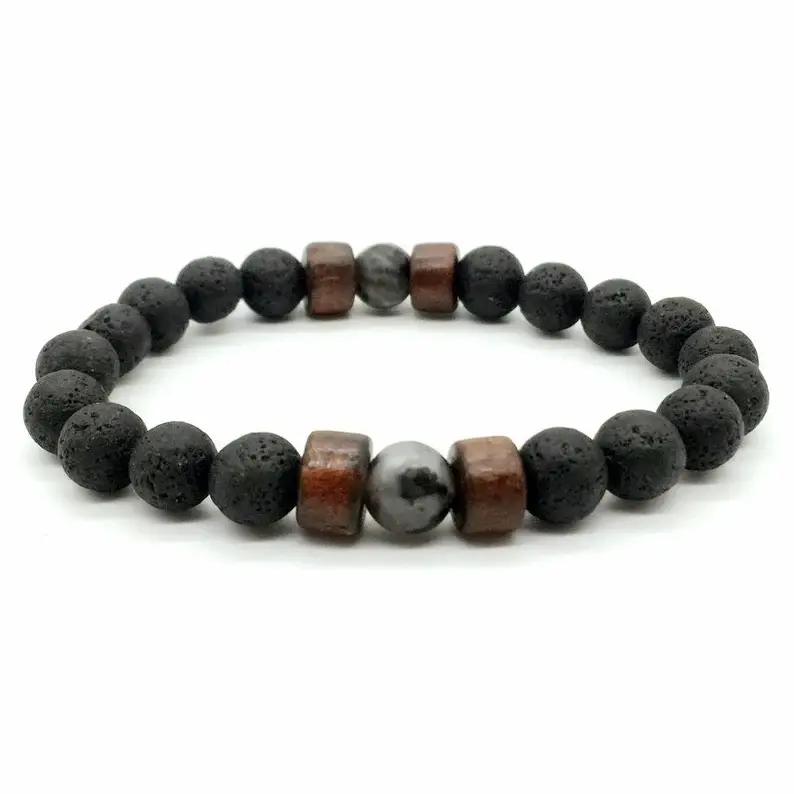 Natural black lava volcanic stone bracelets for men. Yoga bead bracelet, meditation bracelet, healing bracelet