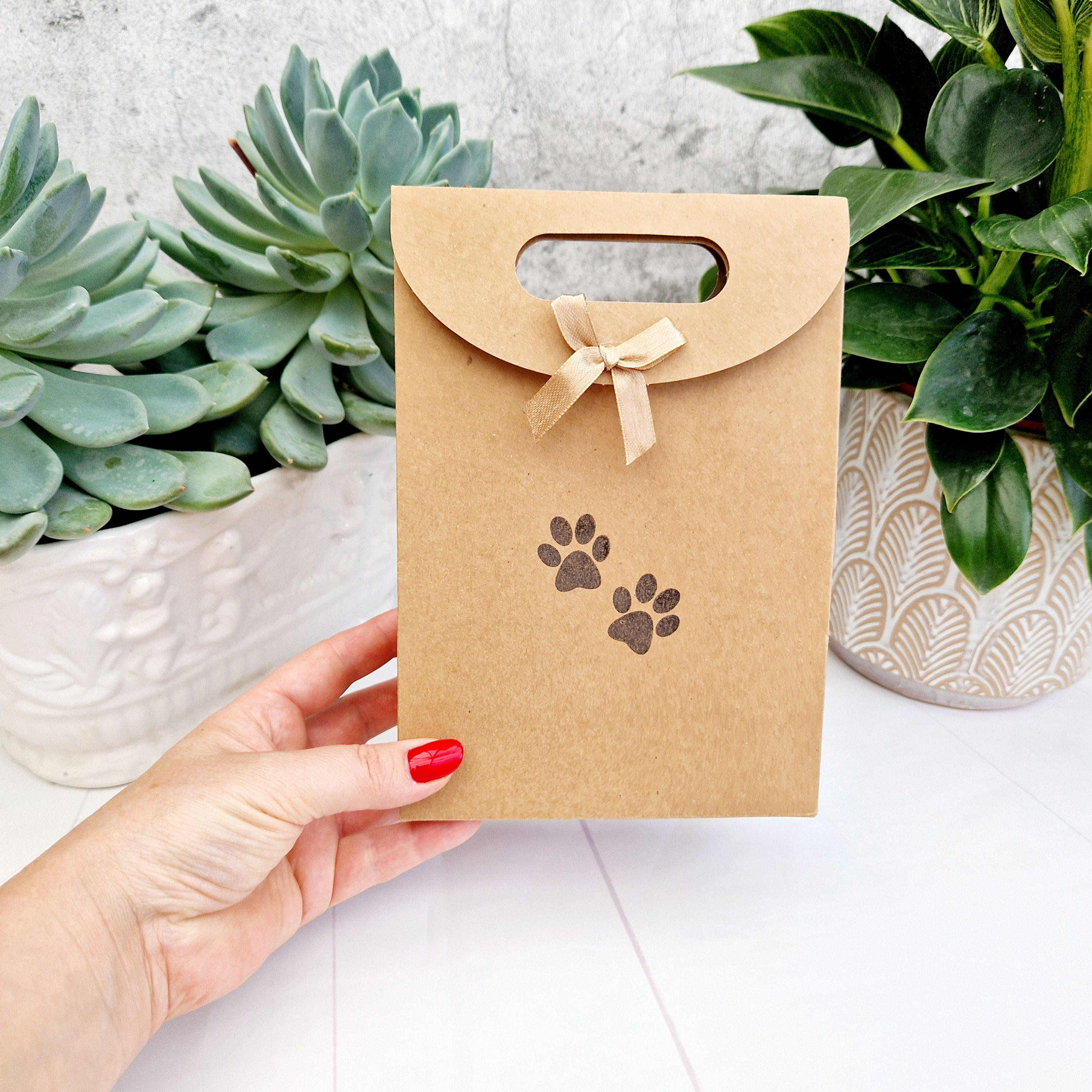 Paw Print Paper Bag With Ribbon