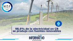 98,6% de la electricidad en Costa Rica se produjo con fuentes renovables