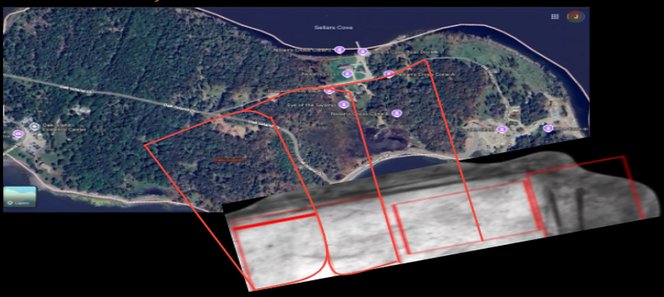Noah's Tzohar Gold International Navigational Treasure Map laid out over Oak Island, Canada aka The Curse of Oak Island