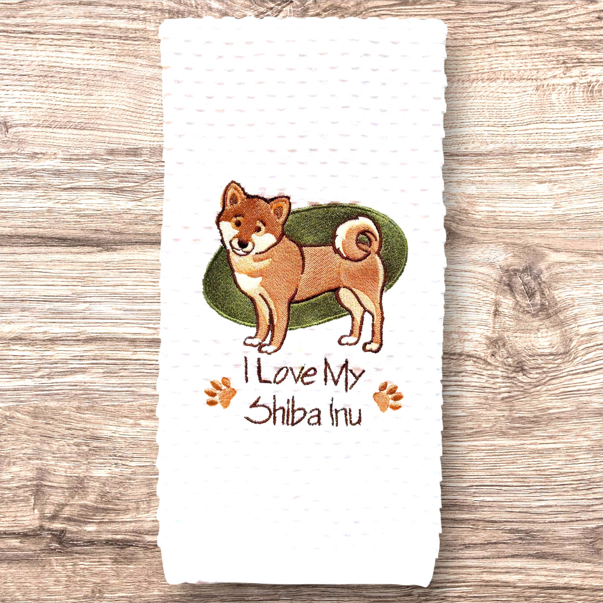 I Love My Shiba Inu-Embroidered Kitchen Towel