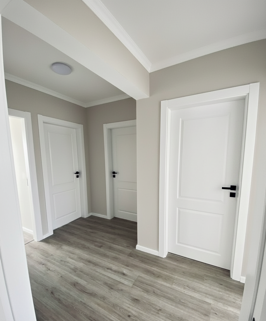 Door repair and installation services in a modern hallway