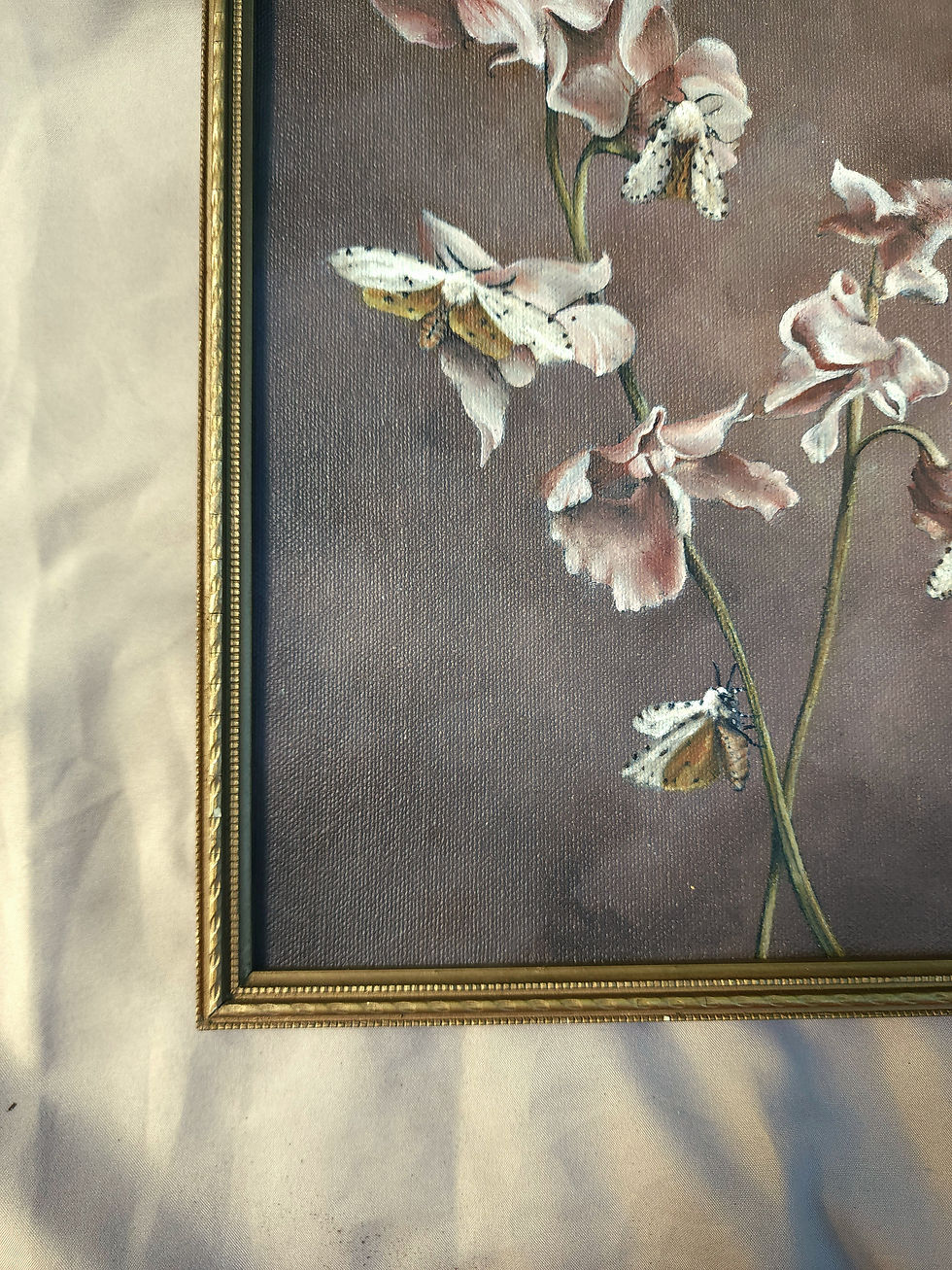 Thumbnail: Original oil painting of moody sweet pea and moths
