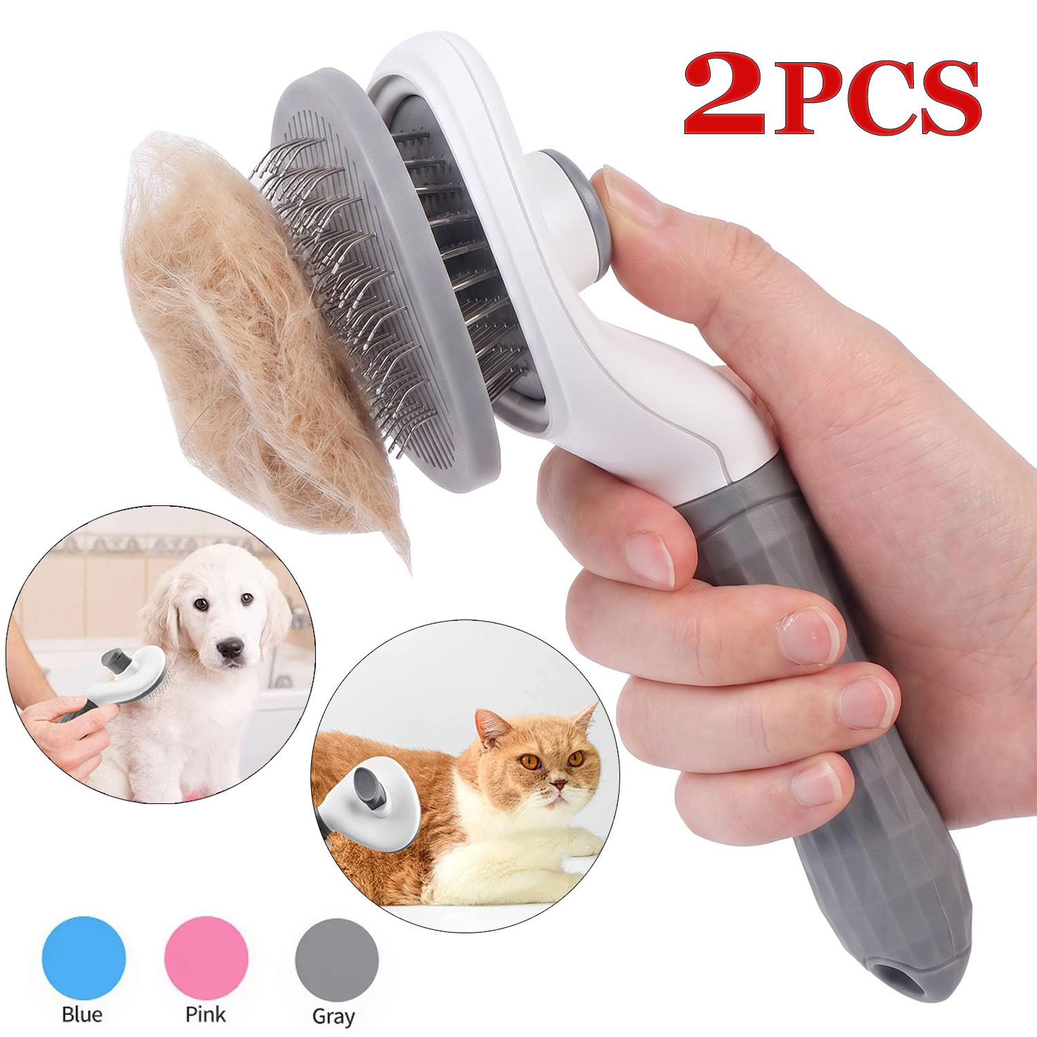 Self-Cleaning Dog & Cat Grooming Brush – Pet Hair Remover with Stainless Steel B
