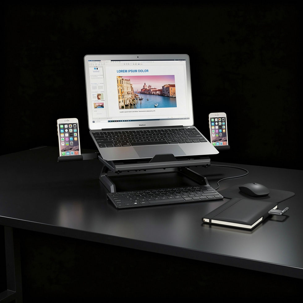 Thumbnail: CAELIX Adjustable Laptop Stand — Multi-Angle Aluminum Riser with Phone Holder