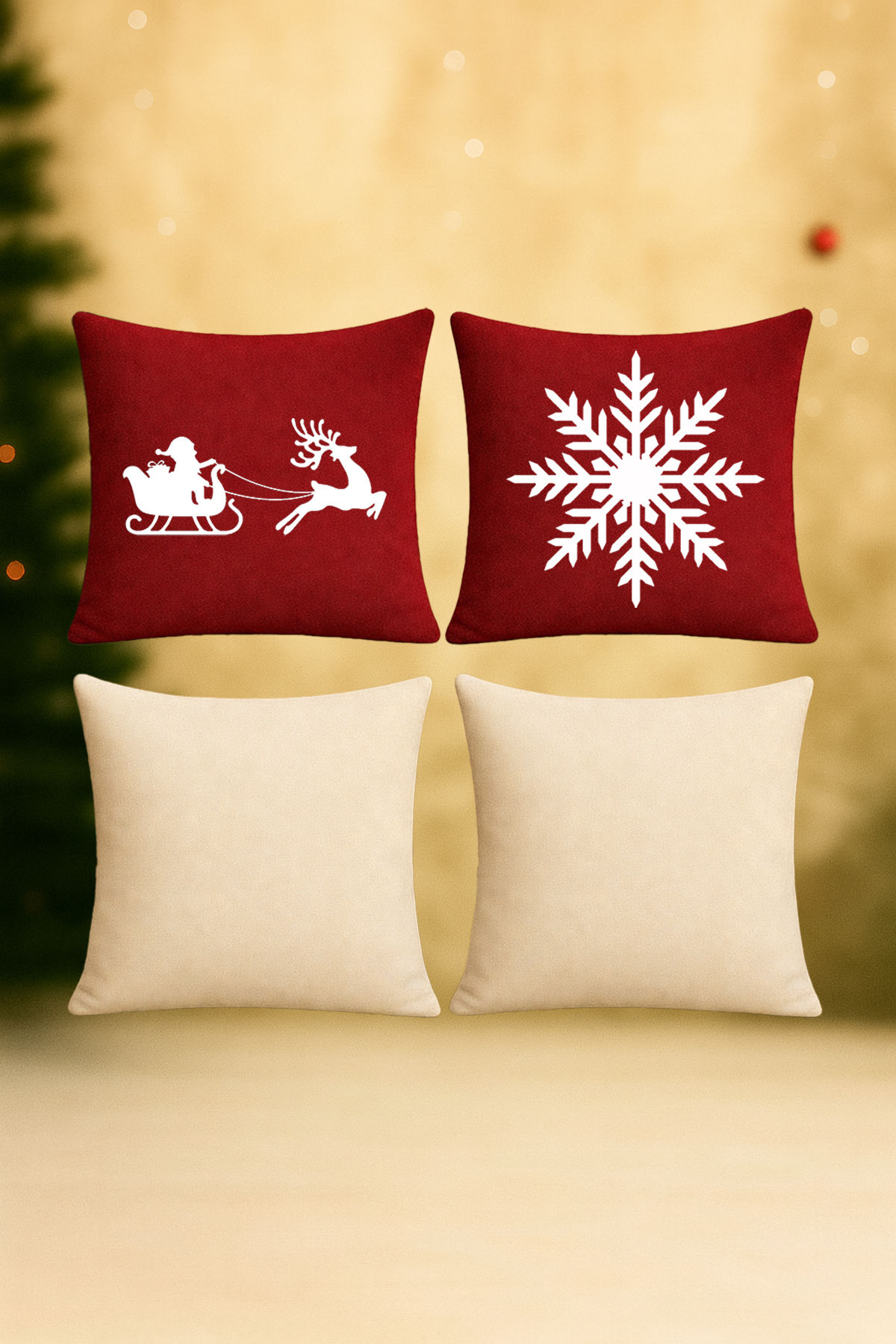 Yılbaşı Temalı Kırlent Kılıfı 4’lü Set