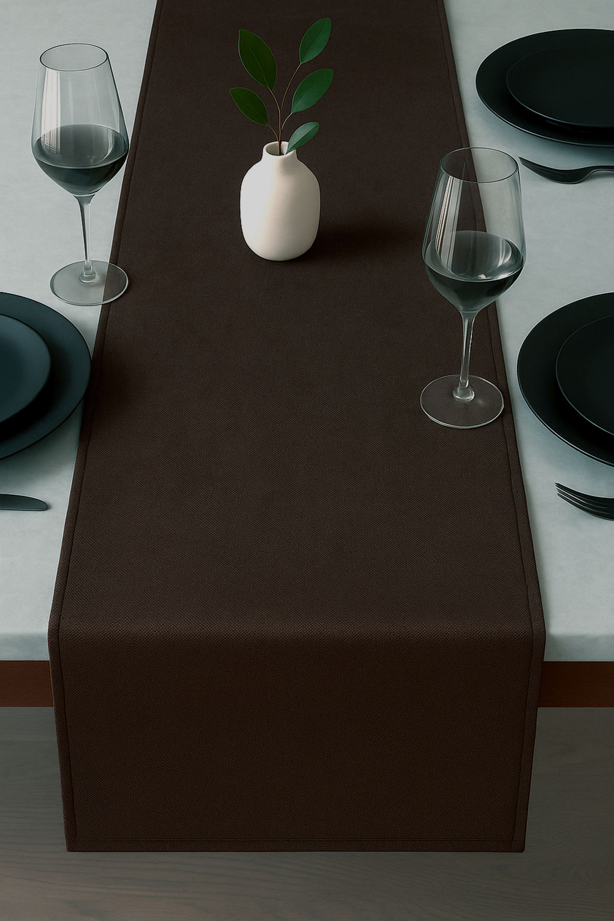 Kadife Görünümlü Kahverengi Masa Runnerı