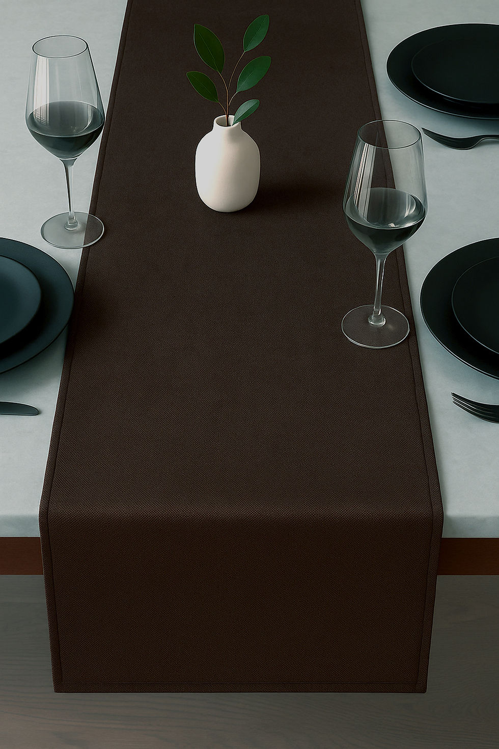 Kadife Görünümlü Kahverengi Masa Runnerı