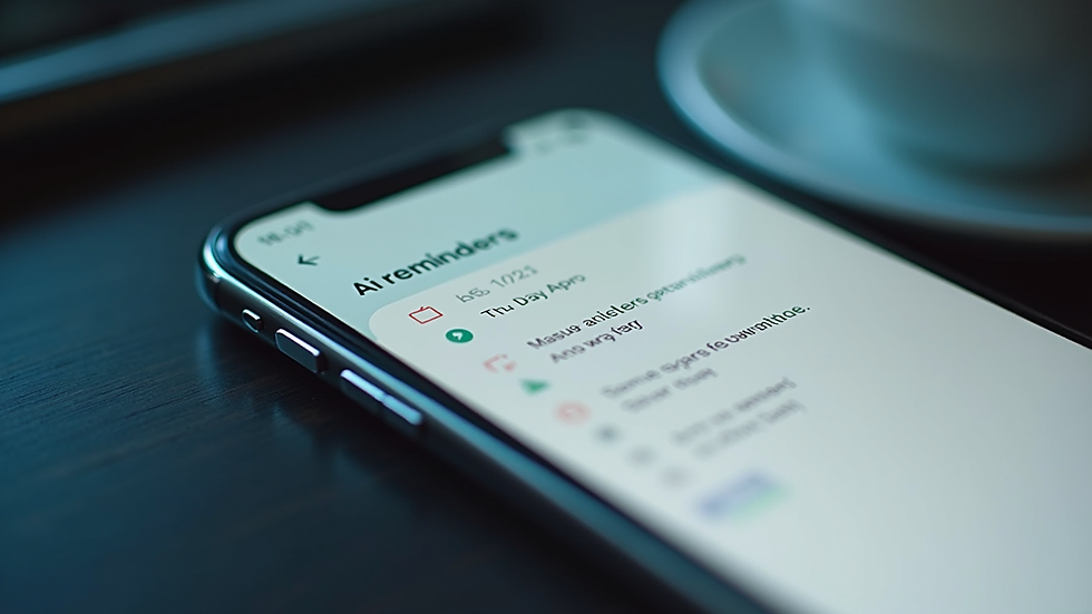 Close-up view of a smartphone screen showing a calendar app with AI reminders