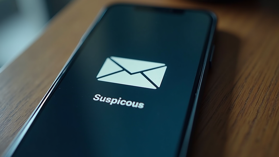 Close-up view of a smartphone screen showing a suspicious email message
