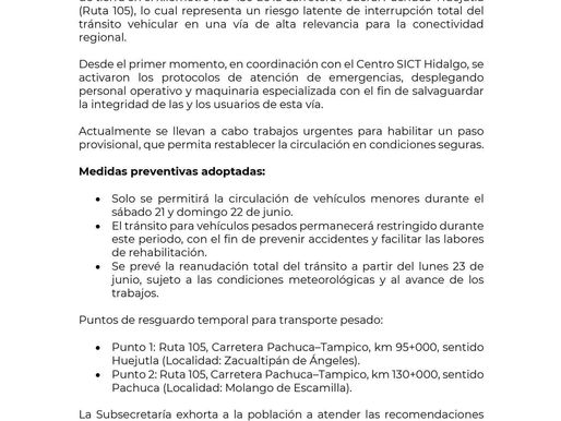 🚧 DESLIZAMIENTO DE TIERRA EN LA CARRETERA PACHUCA–HUEJUTLA: RESTRINGEN PASO A VEHÍCULOS PESADOS 🚛