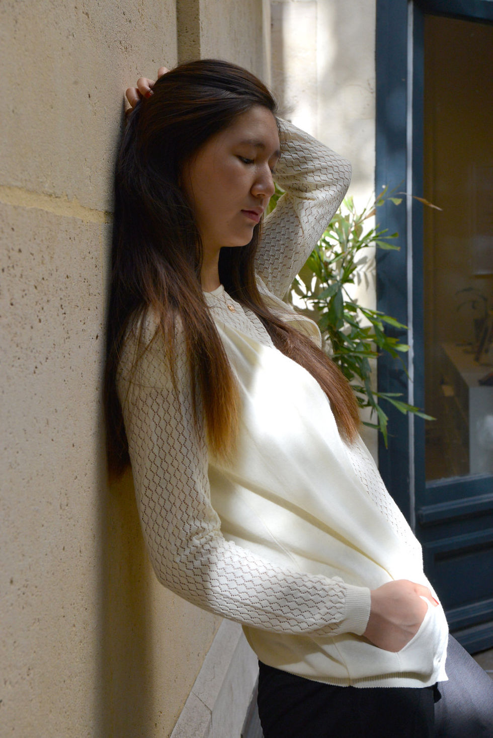 Thumbnail: Gilet à manches longues à motif ajouré en coton bio