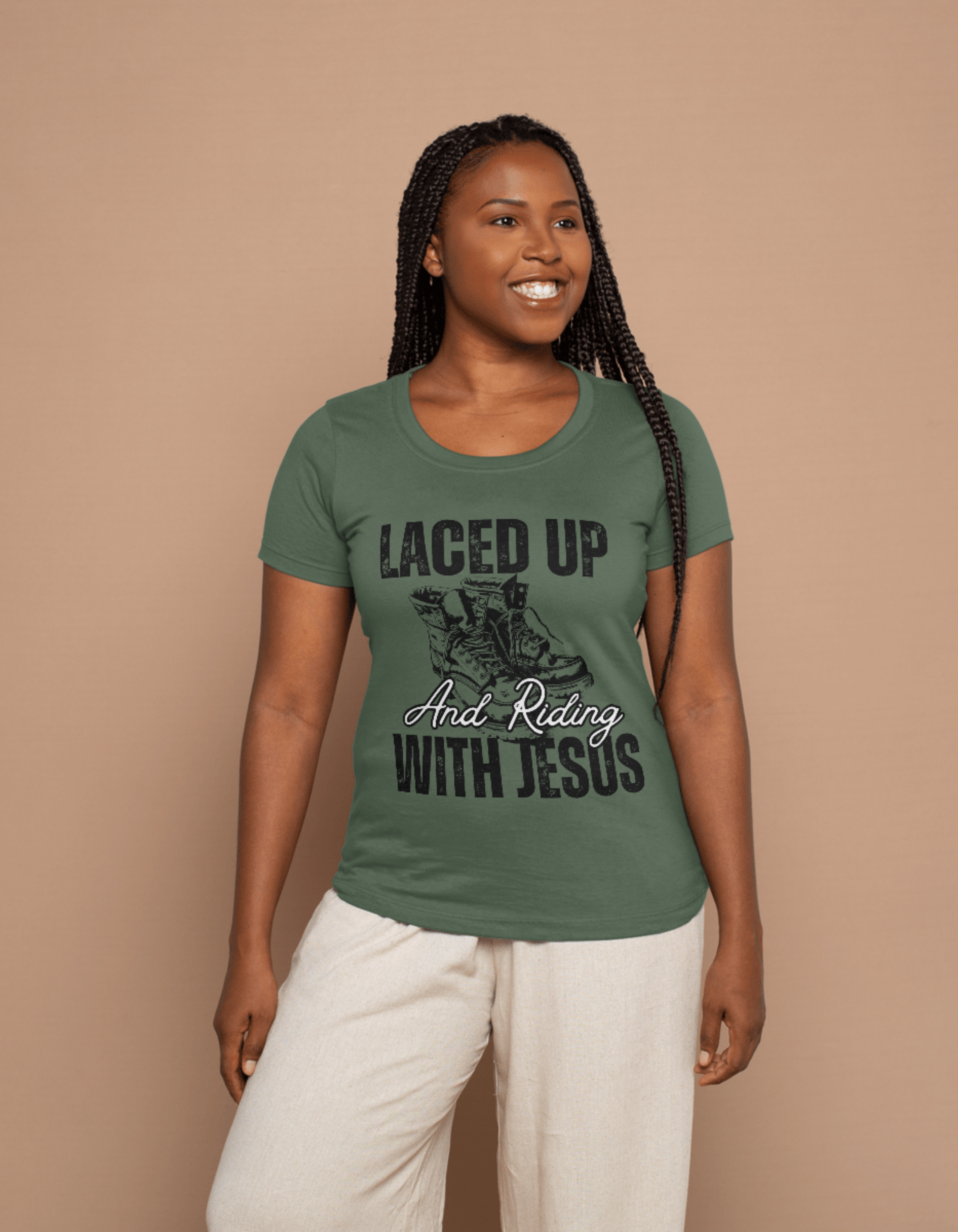 Laced up and Riding with Jesus in Military green